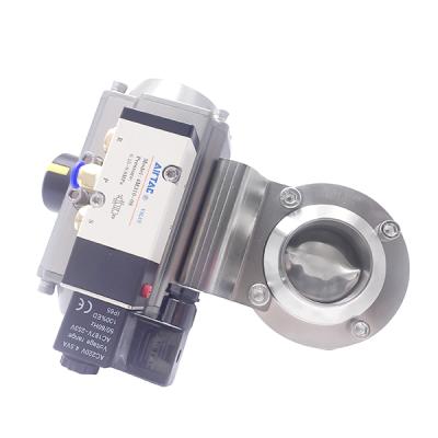 China SS304/SS316L Stainless Steel Pneumatic Actuator General Sanitary Welding Butterfly Valve With Solenoid Valve for sale