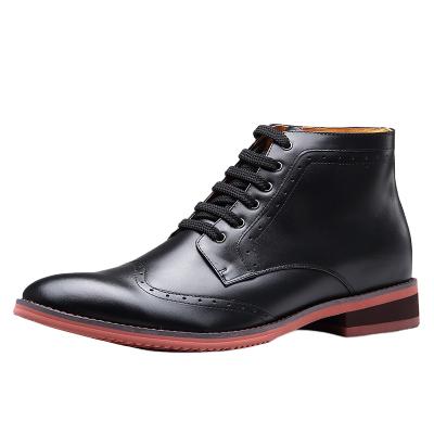 China Breathable Make Bigger Than Leather Black Brogue Boots Lace Up Ankle Flat Heel Red Unique Boots Men Stylish Elevator Boots Shoes for sale