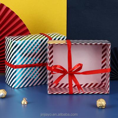 China Recyclable Cake Boxes With Red Horizontal Stripes Luxury Packaging Manufacturer Custom for sale