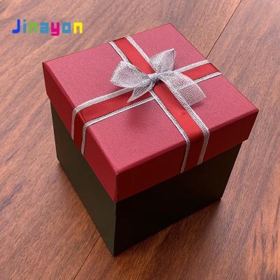 China Jinayon Recyclable Wholesale Christmas Square Gift Boxes Bow Rectangular Knot Box Packaging With Logo for sale