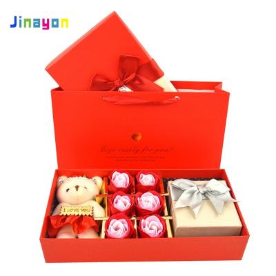 China Recyclable Gift Packing Box Artificial Soap Jinayon Rose Flowers With Bear for sale