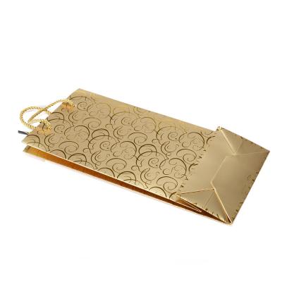 China Customized Logo Recyclable Gold Paper Bag Custom Shopping Bag With Eco-Friendly Handle High Quality Rope for sale