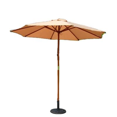 China Mid Century Modern High End Customization Luxury Garden Umbrella With Metal Steering Hand Pull Wooden Sun Umbrella for sale