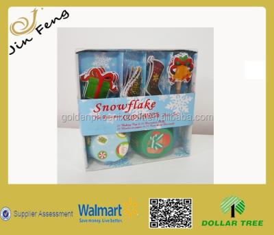 China Disposable Hot Sale Christmas Cupcake Kit With Bell Toothpicks Box Set / Muffin Cup for sale