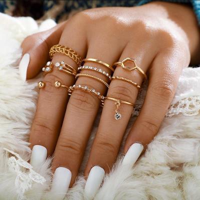 China Simple Design Casual/Sporty Gold Bohemia 8pcs/set Hollow Geometric Finger Set Multi Layer Opening Knuckle Rings for sale