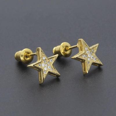 China Environmental Friendly Five-pointed Star Earrings Inlaid Zircon Allergy Copper Earrings Hip Hop Men And Women Jewelry Wholesale for sale