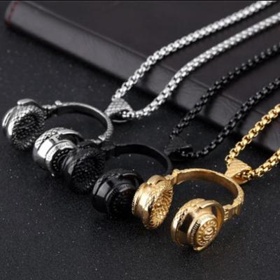 China Wholesale Fast Shipping Hip Hop Titanium Steel Pendant Jewelry Headphone Rock Music Hiphop Lovers Necklace for sale