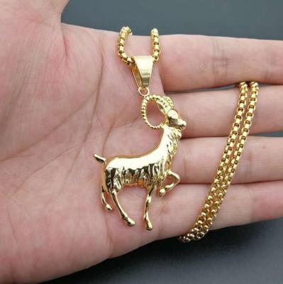 China FASHIONABLE Hip Hop Jewelry 316 Stainless Steel Gold Plated Animal Goat Pendant Necklace for sale