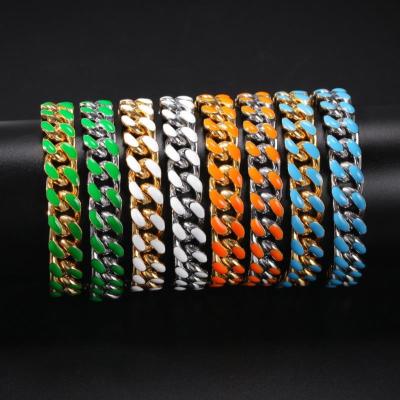 China New Hip Hop Stainless Steel Oil Drop Nickel Free Color Cuban Chain 12Mm Bracelet for sale