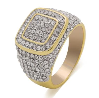 China Environmental Friendly Hip Hop Rings Fashion Hot Selling Gold Plated Classic Diamond Rings Men's Gold Rings In Europe And America Large for sale