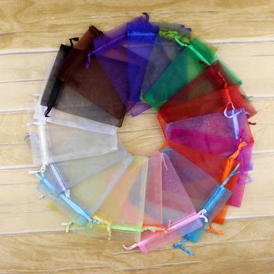 China Gift 10x15cm Jewelry Mesh Packaging Organza Bags 18 Colors Drawstring Gift Pouch for sale