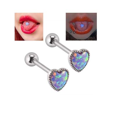 China FASHIONABLE Opal Heart Shape Stainless Steel 14gauge Tongue Piercing Hypoallergenic for sale