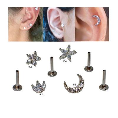 China FASHIONABLE Flower Moon Internally Thread Labret Stud Earrings Cartilage Helix Piercing 16gauge for sale