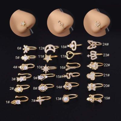 China Vintage No Lock Nose Piercing Clip Copper With Zircon Heart Snake Crown Shape for sale