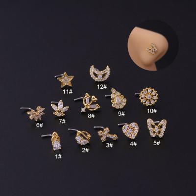 China FASHIONABLE Butterfly Heart Shape Stainless Steel Nose Piercing L Shape 20Gauge for sale