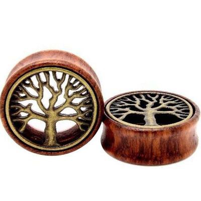 China Vintage 8-20mm Tree Of Life Wooden Tunnel Earrings Double Flared 8-20mm for sale