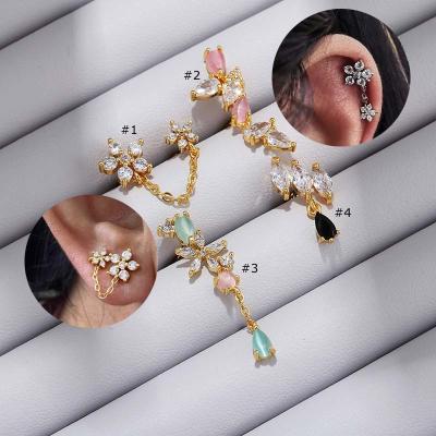 China FASHIONABLE Helix Upper Lobe Shape Flower Hikaw Earring Stud Piercing Stainless Steel With Zircon 20 Gauge Earrings for sale