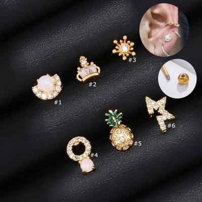 China FASHIONABLE Earring Pineapple Shape Helix Cartilage Stud 20Gauge Barbell Piercing Stainless Steel Earrings for sale