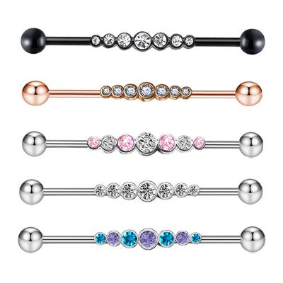 China FASHIONABLE Industrial Earring Piercing 14gauge Stainless Steel With Seven Zircon for sale