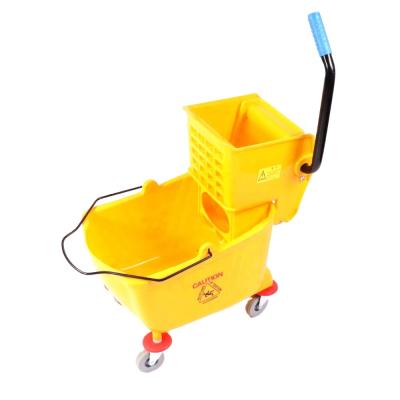 China Yellow 26-Quart Capacity Side-Presse Broom Bucket And Wringer Sustainable On Wheels for sale