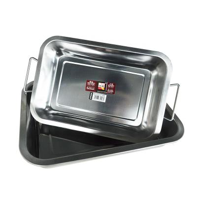 China Hotel Different Size Rectangular Stainless Steel Tray Food Tray Restaurant Serving Tray With Handle for sale