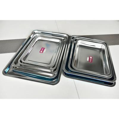 China Hospital 2 Cm Rectangular Square Stainless Steel Plates Serving Tray For Food for sale