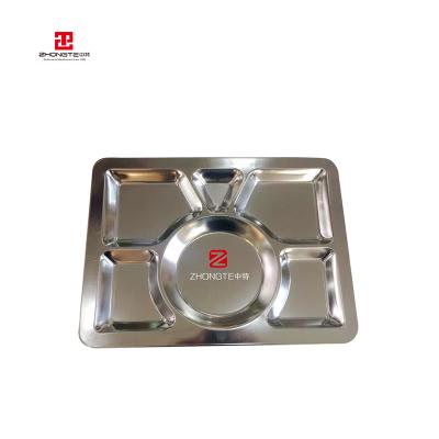 China Sustainable Cheap 5 Compartment Stainless Steel Dinner Plates Hospital Fast Food Retangular Tray for sale