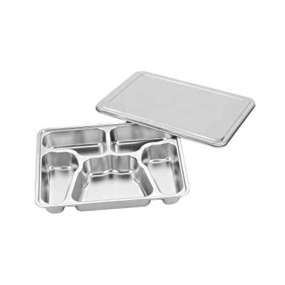 China Steamable FREE SAMPLE High Quality Fast Food 5compartments Stainless Steel Lunch Box Or Snack Tray for sale