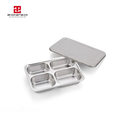 China NEW FREE SAMPLE Stocked Lunch Box SS304 Stainless Steel Food Tray With Plastic Lid for sale