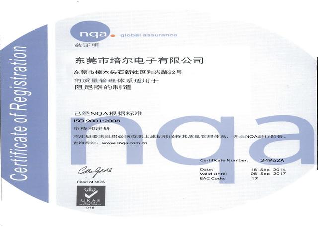 ISO9001 - Dongguan Peir Electronics Co., Ltd.