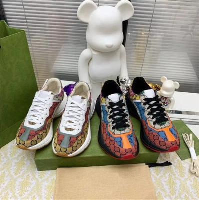 China 2021 Fashion Trend Multicolor Women's Fashion Sneakers Fitness Walking Shoes Luxury Brand Designer G G Rhyton Quality Zapatos-De-mujer for sale