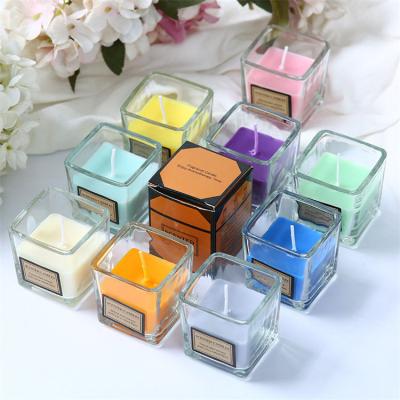 China Birthdays Colored Spa High Quality Luxury Glass Candle Glow Hotel Container Windproof Ktv Smokeless Glass Candles for sale