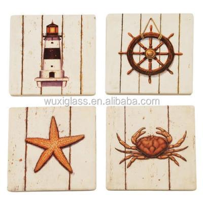 China Sustainable glass coasters with sandstone design in set of 4 for sale