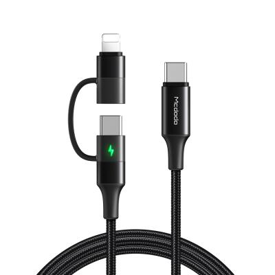 China Any type c and lighting devices 2 in 1 palladium 60W type c to type c+ lighting cables fast charging Iphone 30W Usb LED 2in1 cable for Macbook 1.2M for sale