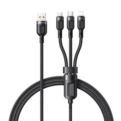 China Total Output Current Factory 6a Nylon 3 in 1 USB-C 6A Micro USB Charger Mobile Phone Fast Charging Data Cable for sale