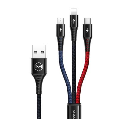 China wholesale fast charge 2.4A e-commerce sale 3 in 1 colorful charging 2.4A cable for mobile type-c micro usb iphone android cable 3in1 for sale