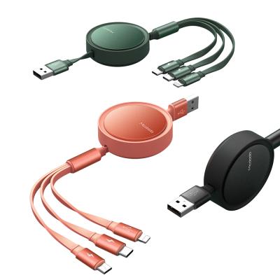 China Three Devices Charging At The Same Time 1.2M Orange Green Black Retractable 3 In 1 Data Cable Gift Pack Usb To Type-C Micro 3A Fast Charging iPhone Charger Cable 3 In 1 for sale