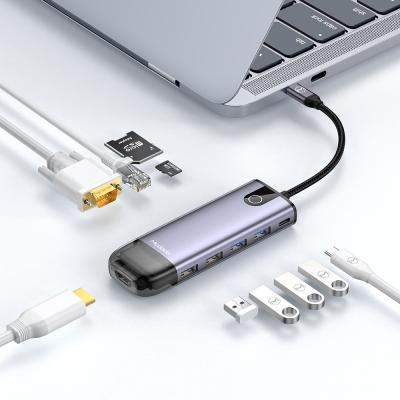 China Type C USB C USBC HUB, USB3.0 2.0 Aviation Aluminum Alloy HDM I VGA 100W Palladium LAN Gigabit SD TF Card Slot 4 Left Phone HUB Smart Home USB-C for sale