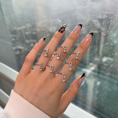 China Women's Fine Jewelry 925 Sterling Silver 26 Letter Initial Ring Wedding Engagement Finger Rings Custom Made CLASSIC for sale