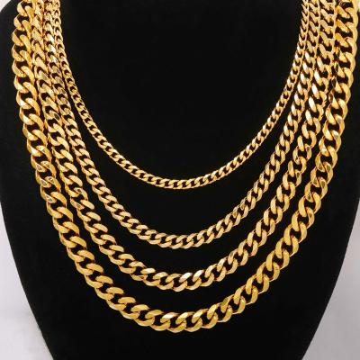 China TRENDY 5mm7mm Hiphop Chunky Miami Punk Necklace For Men Women Gold/Silver/Black Cuban Chain Stainless Steel Necklace for sale