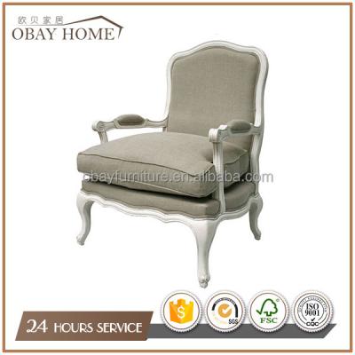 China Leisure Chair Traditional Style French Armchair With White Color Frame Living Room Furniture Casual Wooden Chairs for sale