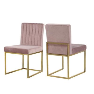 China 2020 Contemporary New Design Gold Stainless Steel Frame Dining Chair, Channel Back Pink Fabric Upholstered Chair for sale