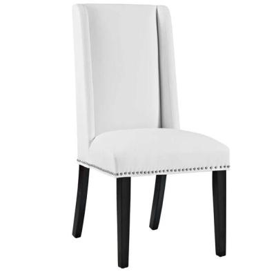 China Factory Traditional Cheaper Price High Quality Nails Around Wooden Dining Chair, Upholstery White Faux Leather Dining Chair for sale