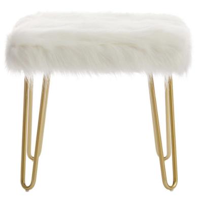 China Gold Design Traditional Elegant Stainless Steel Legs Square Faux Fur Stool For Home Furniture for sale