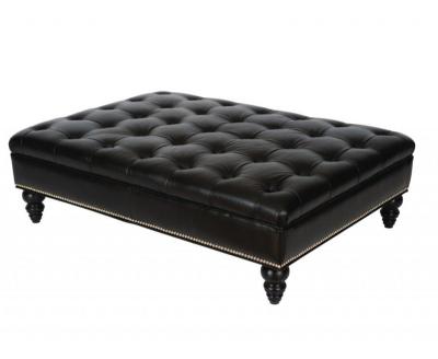 China stool home & Popular French Black PU Square Tufted Wood Frame Upholstery Ottoman Style Stool For Home Use for sale