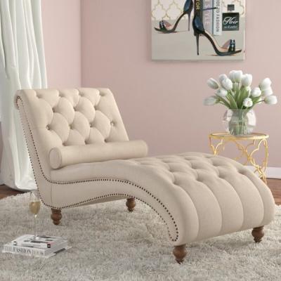 China Factory Wholesale Modern Antique Cheap Price Wood Frame Convertible Beige Canvas Tufted Lounge Chair for sale