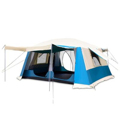 China Fashion wholesale customization blue white side window extended type ventilated cube large space outdoor camping tent with two rooms for sale