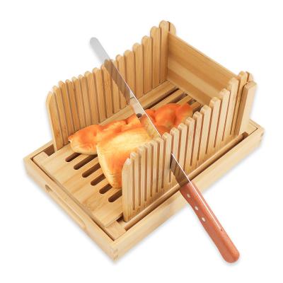 China Sustainable Bamboo Wooden Foldable Bread Slicer Compact Bread Slicing Guide With Adjustable Crumb Catcher Tray For Homemade Bread Thickness for sale