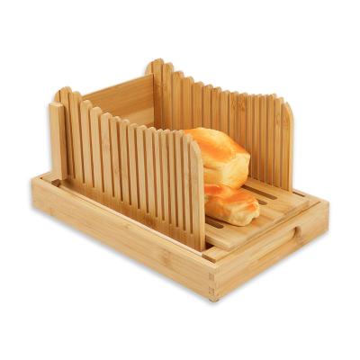 China Sustainable Adjustable Foldable Compact Cutter Bamboo Bread Slicer Cutting Board With Bread Knife for sale