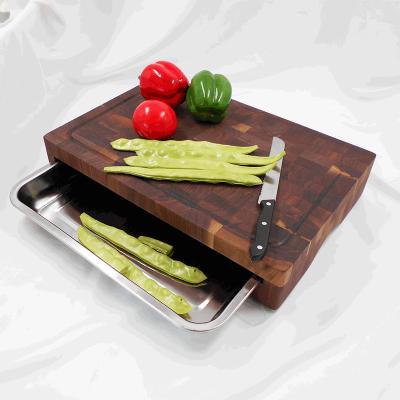 China Large Sustainable Wooden Walnut Cutting Board Chopper With 304 Stainless Steel Tray for sale